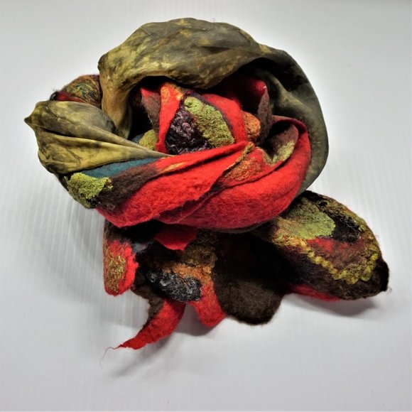 BATIK SILK FELTED WOOL TRIM HUGE SHAWL HANDMADE GIFT FOR WOMEN - Picture 8 of 16